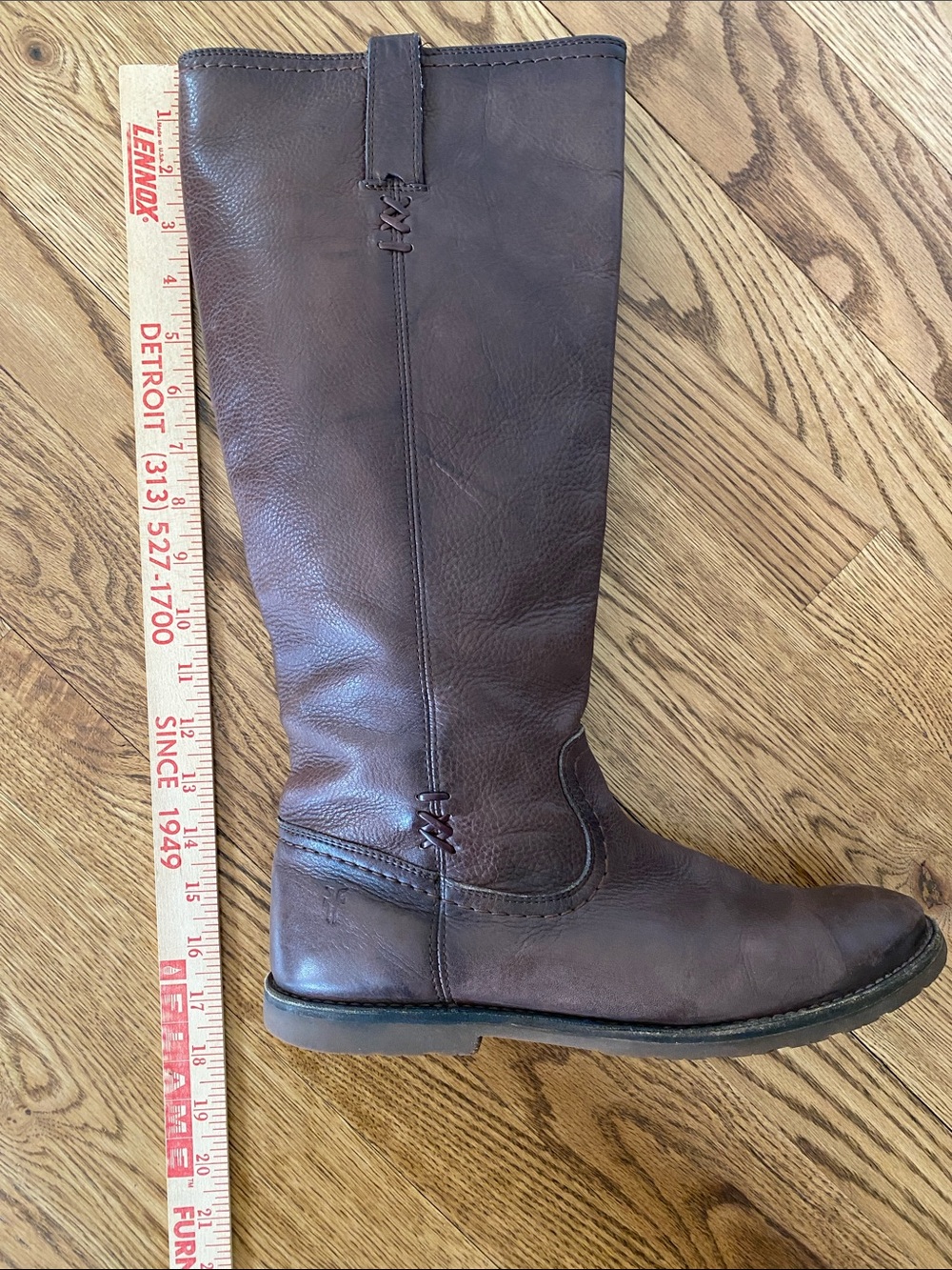 Frye size 10 Celia X stitch tall riding boots dark brown leather pull on - Picture 14 of 16